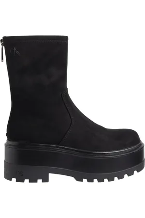 Calvin Klein Sko, Dame, Sort, 37 EU, Polyester, Sort Zip Flatform Ankelstøvletter