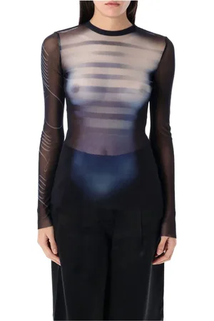 Jean Paul Gaultier Top, Dame, Blå, XS, Mesh Top Le Male Mode Skjorte