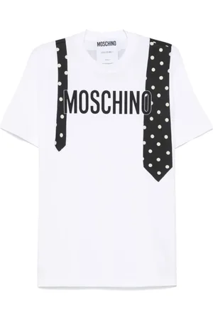 Moschino Top, Herre, Hvid, L, Grafisk Print T-shirt med Crew Neck