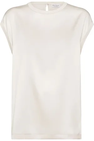 Brunello Cucinelli Bluser & Skjorter, Dame, Hvid, XS, Uld, Silke Stretch Sweater med Monile Detalje