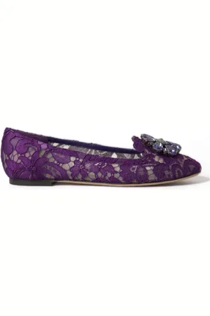 Dolce & Gabbana Sko, Dame, Lilla, 37 EU, Bomuld, Elegant blomstret blonder Vally flade sko