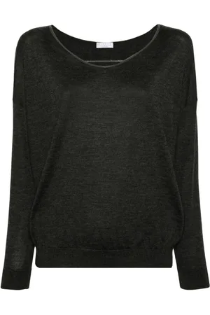 Brunello Cucinelli Strik, Dame, Grå, L, Cashmere, Antracit Cashmere Silke Sweater