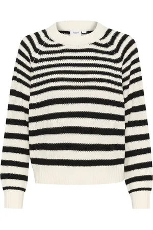 Saint Tropez Strik, Dame, Sort, XL, Bomuld, Stribet Pullover Sweater Sort