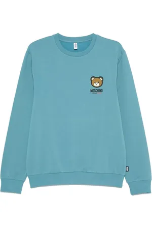 Moschino Sweathshirts & Hoodies, Herre, Blå, S, Blå Ribstrikket Sweater med Logo Detaljer