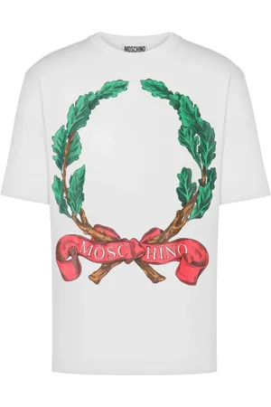 Moschino Top, Herre, Hvid, S, Bomuld, Hvid Laurel Print Crew Neck T-shirt