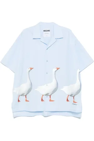 Moschino Skjorte, Herre, Blå, M, Uld, Blå Camp Krave Skjorte Korte Ærmer