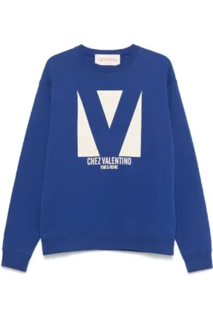 VALENTINO Sweathshirts & Hoodies, Herre, Blå, M, Uld, Blå Rund Hals Sweater