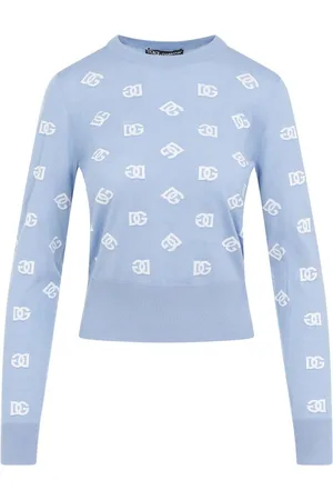 Dolce & Gabbana Strik, Dame, Blå, M, Logo Indlagt Jumper