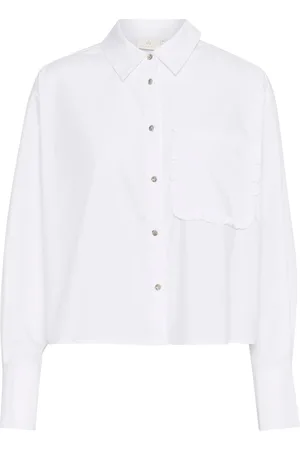 Kaffe Bluser & Skjorter, Dame, Hvid, 2XL, Hvid Optisk Cropped Skjorte med Rynke
