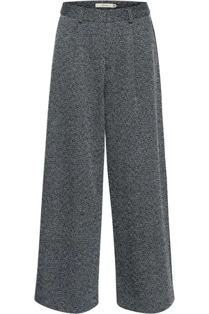 Gestuz Bukser, Dame, Grå, 2XL, Blå Twill Struktur Vide Ben Bukser
