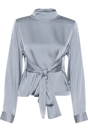 Gestuz Bluser & Skjorter, Dame, Blå, XL, Polyester, Elegant Langærmet Bluse Grå Blå
