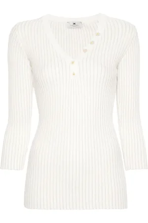Elisabetta Franchi Strik, Dame, Hvid, M, Ribstrikket Jumper