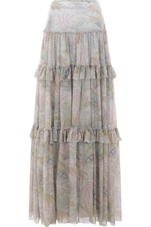 Etro Nederdel, Dame, Flerfarvet, XS, Multifarvet Paisley Georgette Lang Nederdel