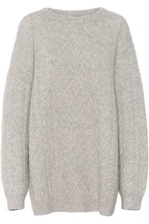 Gestuz Strik, Dame, Grå, XS, Bomuld, Diamantmønster Grå Melange Sweater