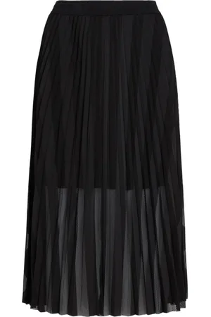 Karl Lagerfeld Nederdel, Dame, Sort, L, Plisseret Mesh Midi Nederdel