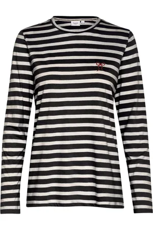Saint Tropez Top, Dame, Sort, S, Sort langærmet tee med broderet detalje