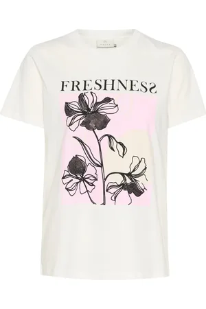 Kaffe Top, Dame, Hvid, L, Bomuld, Grafisk Tee Optisk Hvid