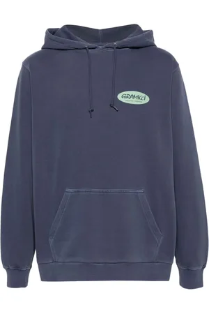 Gramicci Sweathshirts & Hoodies, Herre, Grå, S, Uld, Logo Print Hættetrøje Navy Blå
