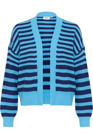 Saint Tropez Strik, Dame, Blå, XS, Bomuld, Stribet Åben Cardigan All Aboard