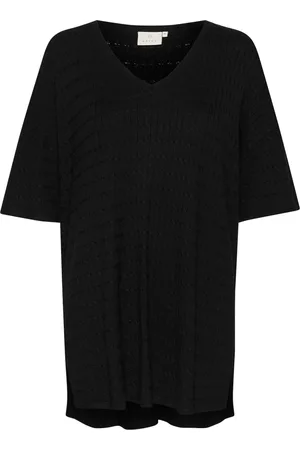Kaffe Bluser & Skjorter, Dame, Sort, M, Uld, Sort Dyb Strik Pullover Sweater