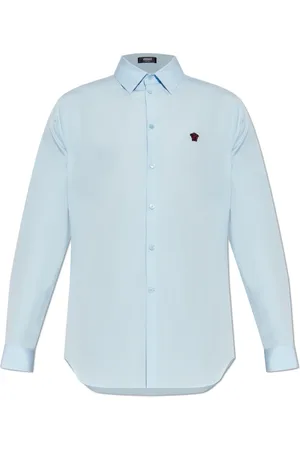 VERSACE Skjorte, Herre, Blå, 4XL, Bomuld, Skjorte med logo