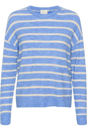 Kaffe Strik, Dame, Flerfarvet, XL, Uld, Stribet Strik Pullover Blå/Beige