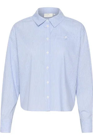 Kaffe Bluser & Skjorter, Dame, Blå, 2XL, Stribet skjorte med lomme