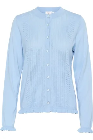 Saint Tropez Strik, Dame, Blå, XL, Uld, Blå Cardigan med Fint Mønster