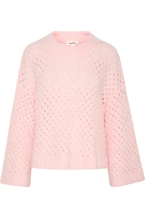 Soaked in Luxury Strik, Dame, Lyserød, XL, Uld, Mesh Pullover Sweater Ballerina Stil