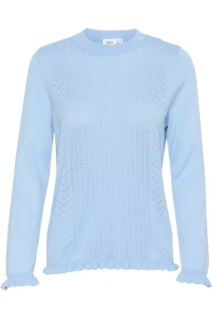 Saint Tropez Top, Dame, Blå, XS, Uld, Blå Strik Pullover med Fint Mønster