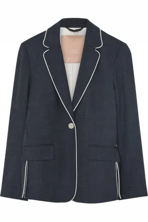 gustav Jakke, Dame, Blå, M, Uld, Klassisk Blazer med Piping-detaljer