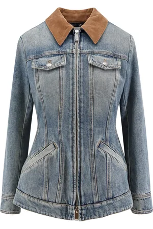 Alexander McQueen Jakke, Dame, Blå, XS, Denim, Denim jakke med volant og lynlås