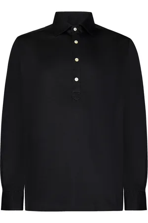 Kiton Top, Herre, Sort, S, Bomuld, Sort bomuldsskjorte med knaplukning