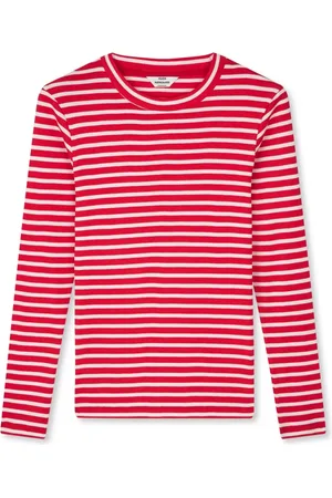 Mads Norgaard Top, Dame, Rød, 3XL, Bomuld, Stribet Langærmet Tee High Risk /White