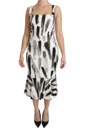 Dolce & Gabbana Kjole, Dame, Flerfarvet, M, Elegant Monokrom Midi Kjole
