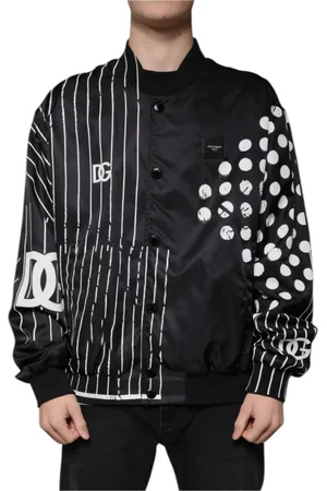Dolce & Gabbana Jakke, Herre, Sort, 4XL, Uld, Stribet Polka Dot Bomberjakke med Logo
