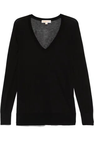 Michael Kors Strik, Dame, Sort, M, Sort Ribstrikket Sweater Langærmet