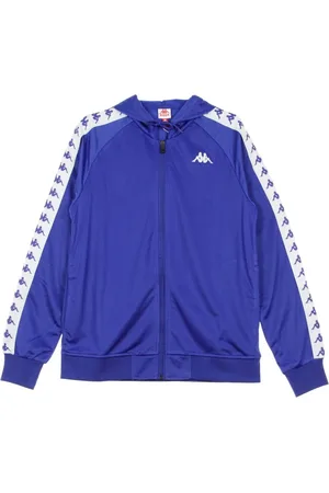 Kappa Sweathshirts & Hoodies, Herre, Blå, M, Hættetrøje Tracksuit Jakke i Blå/Hvid