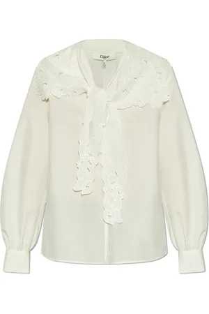 Chloé Bluser & Skjorter, Dame, Hvid, XS, Bomuld, Bomuldsskjorte med blondekant