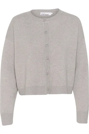 Karen by Simonsen Strik, Dame, Grå, XL, Uld, Kort Cardigan Flint Melange