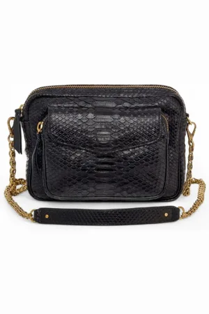 CLARIS VIROT Taske, Dame, Sort, ONE SIZE, Uld, Sort Python Skuldertaske med Guld Kæde