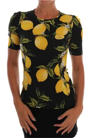 Dolce & Gabbana Top, Dame, Flerfarvet, 3XS, Siciliansk Citronprint Silkebluse