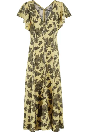ULLA JOHNSON Kjole, Dame, Gul, 3XS, Elegant Blomstret Kjole til Kvinder