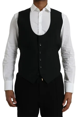 Dolce & Gabbana Jakkesæt, Herre, Sort, L, Uld, Sort Uldformel Kjole Vest