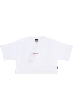 Propaganda Top, Dame, Hvid, L, Bomuld, Hvid Crop Tee med Broderet Logo