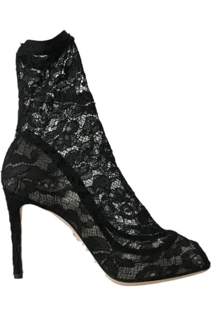 Dolce & Gabbana Sko, Dame, Sort, 37 1/2 EU, Læder, Sort Stræk Blonder Støvler Sko