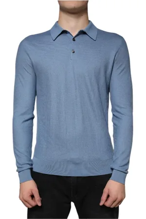 Dolce & Gabbana Strik, Herre, Blå, M, Himmelblå Silke Krave Pullover Sweater