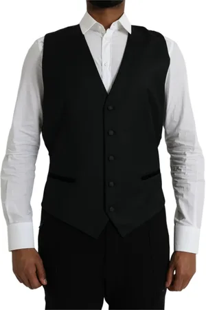 Dolce & Gabbana Jakkesæt, Herre, Sort, 2XL, Bomuld, Sort Silkeformel Kjole Vest