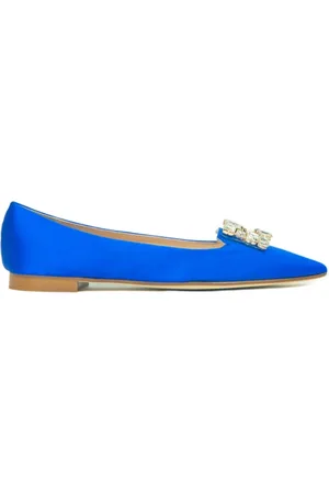 Prosperine Sko, Dame, Blå, 39 EU, Satin, Satin Ballerina Flats med krystaltilbehør