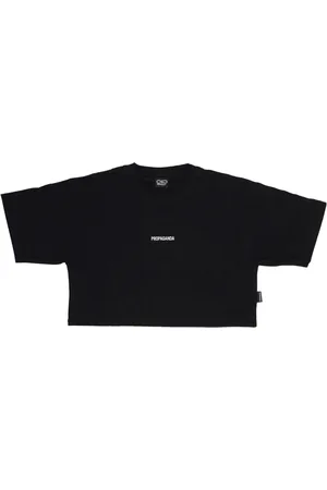 Propaganda Top, Dame, Sort, XS, Bomuld, Sort Crop Top Tee med Logo